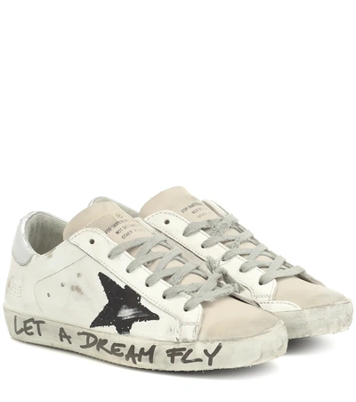 Golden Goose Superstar Distressed Printed Leather Sneakers In White