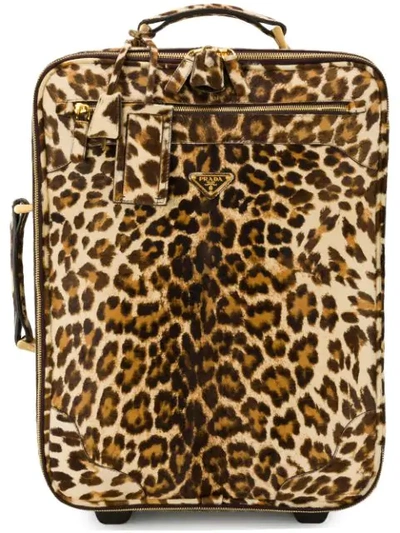 Prada Leopard Print Suitcase - Brown