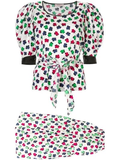 Pre-owned Saint Laurent Cloverleaf Pattern Skirt & Blouse Set In Multicolour