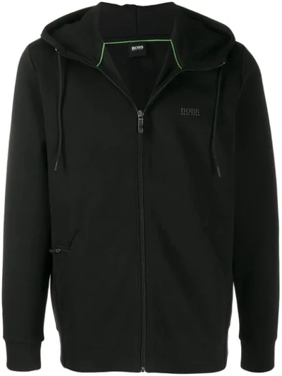Hugo Boss Waffle Knit Embroidered Hoodie In Black
