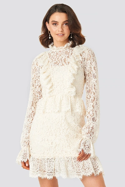 Queen Of Jetlags X Na-kd Frill Detailed Mini Lace Dress - White In Off White