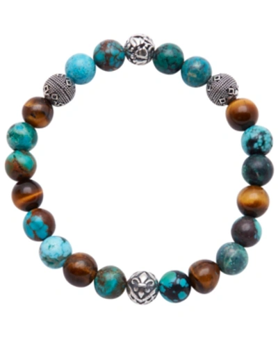 Nialaya Men's Wristband With Bali Turquoise, Tiger Eye And Indian Silver In Multi