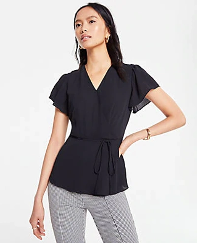Ann Taylor Petite Belted Wrap Top In Black