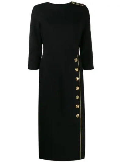 Escada Dhenia Three-quarter Sleeve Button Dress In Black