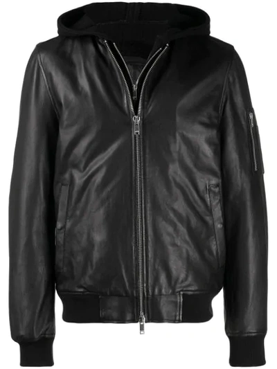 Dondup Hooded Leather Jacket In Black