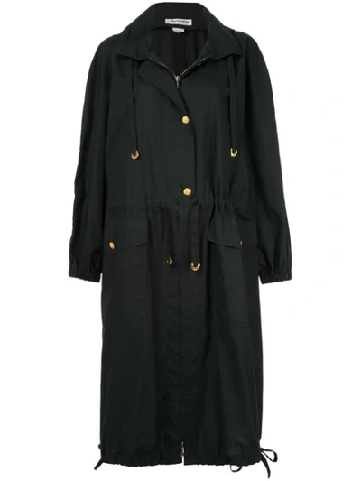 Pre-owned Sonia Rykiel Hooded Drawstring Midi Coat In Black