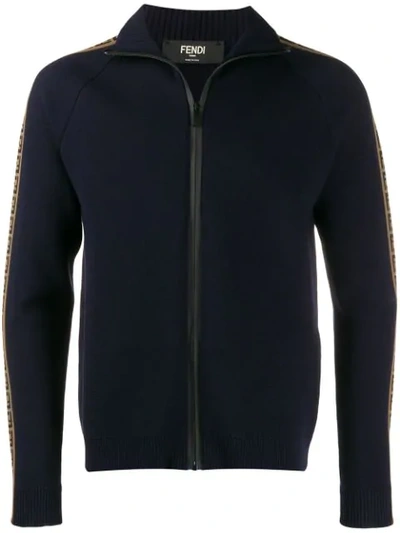 Fendi Ff Logo Zip-up Jacket In Blue