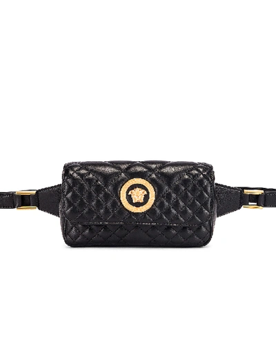 Versace Icon Quilted Lather Micro Belt Bag In Black