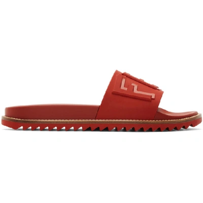 Fendi Rubber Slide Sandals W/ Raised Logo Detail In Red