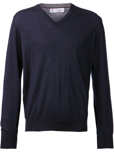 Brunello Cucinelli Fine Gauge Wool & Cashmere V-neck Sweater In Black