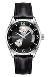 Hamilton Jazzmaster Open Heart Automatic Leather Strap Watch, 42mm In Black/black
