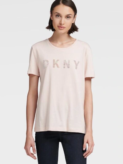 Donna Karan Glitter Logo T-shirt In Black