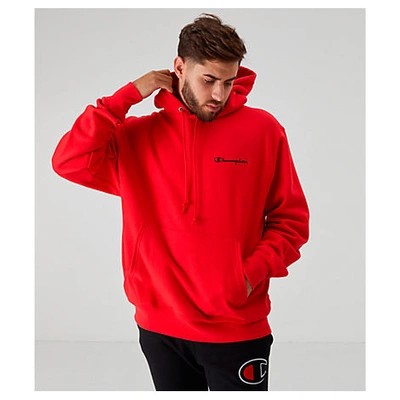 Champion Reverse Weave Script Chest Logo Hoodie In Red