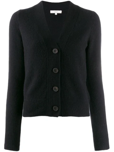 Vince Shrunken Fit Button Front Cashmere Cardigan In Black