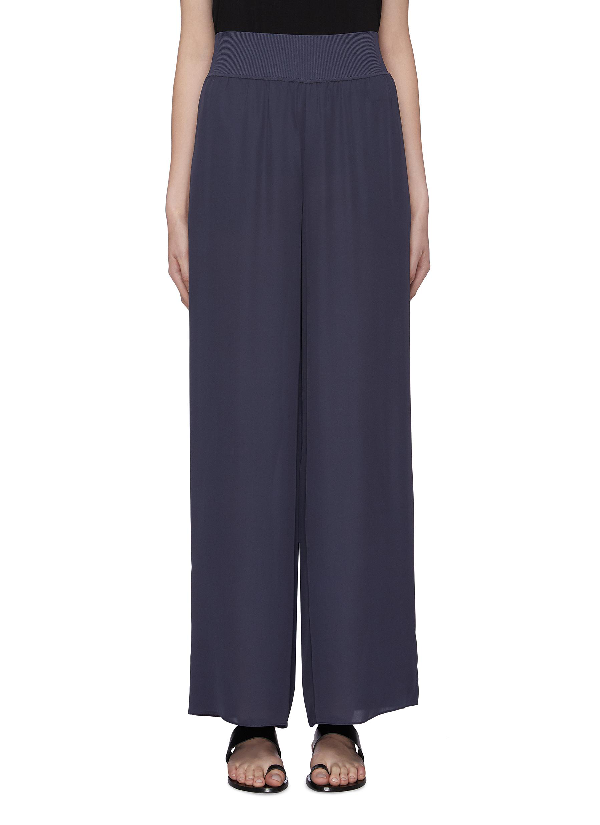 Theory Rib Waist Wide Leg Silk Pants In Grey | ModeSens