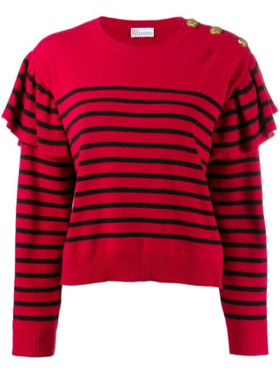 Red Valentino Striped Knitted Jumper In Red