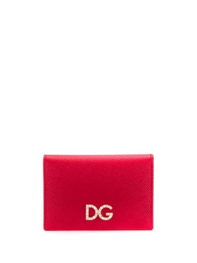 Dolce & Gabbana Embellished Logo Wallet In Red