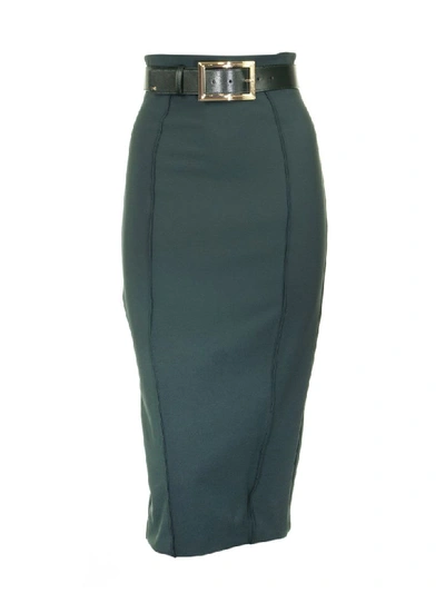 Elisabetta Franchi Celyn B. Pencil Skirt With Belt In Glass Green