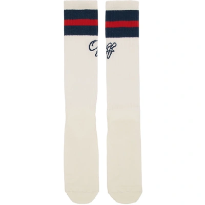 Off-white White Long College Socks In White/blue