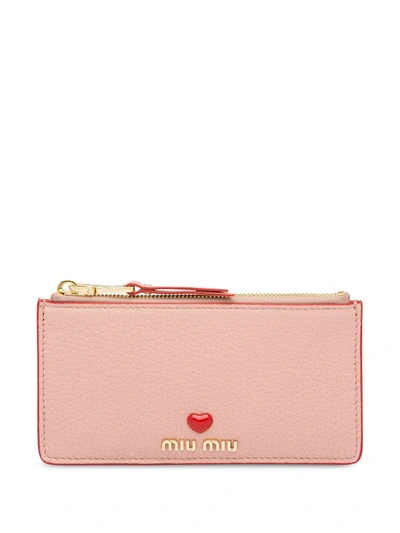 Miu Miu Pink Love Zip Card Holder ModeSens