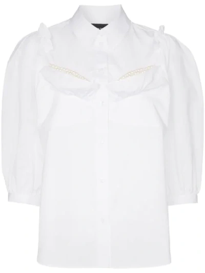 Simone Rocha Pearl-embellished Ruffled Shirt In White