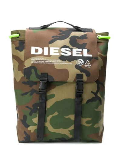 Diesel Camouflage-print Drawstring Backpack In Green