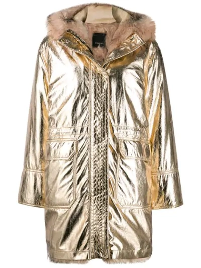 Pinko Faux Fur Lined Parka Coat In Metallic