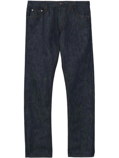 Burberry Straight Fit Japanese Selvedge Denim Jeans In Mid Indigo Blue