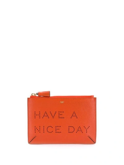 Anya Hindmarch Slogan Embossed Wallet In Brown