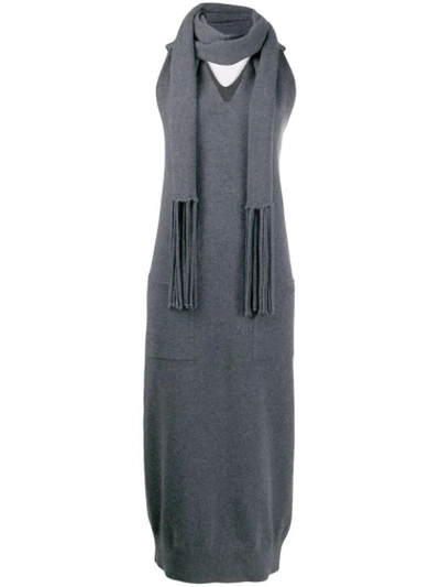 Ferragamo Scarf-detail Knit Dress In Grey