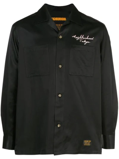 Neighborhood Rear Embroidery Buttoned Shirt In Black