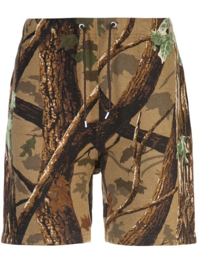 Neighborhood Forest Print Track Shorts In Brown