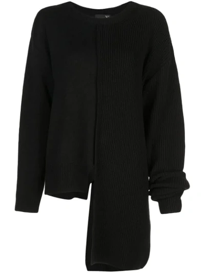 Y's Ribbed Panelled Asymmetric Jumper In Black