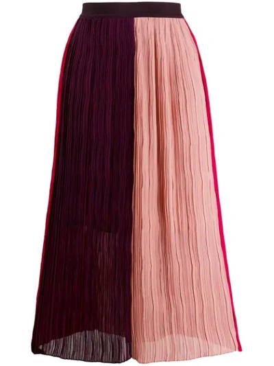 Semicouture Colour-block Plissé Skirt In Pink