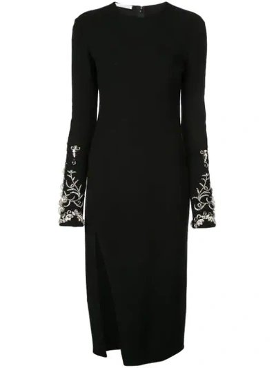 Oscar De La Renta Crystal Embellished Sleeve Dress In Black