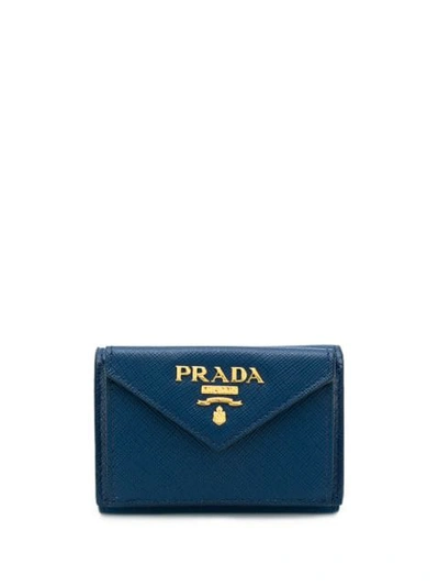 Prada Logo Plaque Card Holder - Blue