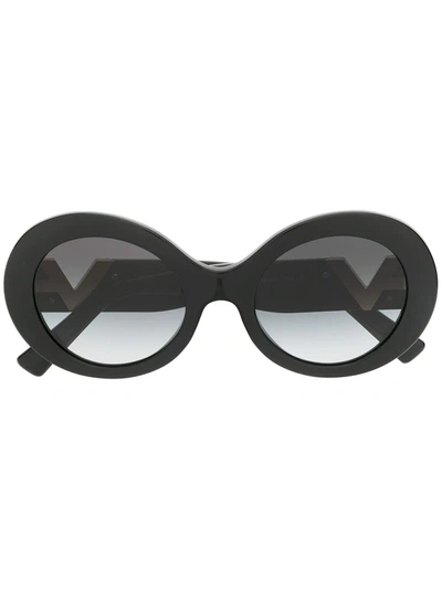 Valentino V Logo Round Sunglasses In Black