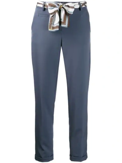 Cambio Cropped Belted Trousers In Blue