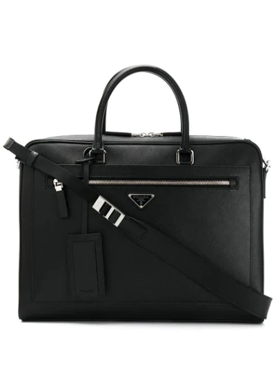 Prada Logo Briefcase In Black