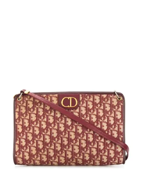Dior Christian Monogram Logo Shoulder Bag - Red | ModeSens
