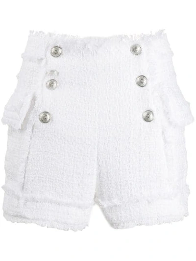 Balmain Double Breasted Tweed Shorts In 0fa Blanc