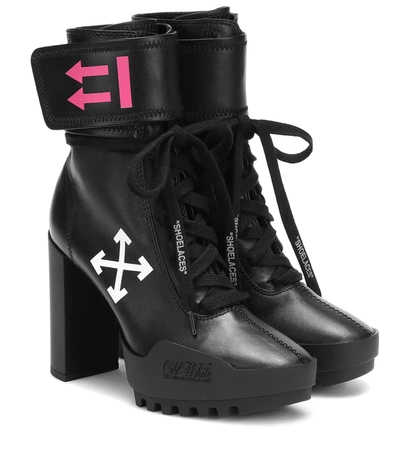 Off-white Logo-print Leather Ankle Boots In Black