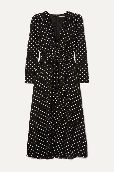 Alessandra Rich Dressing For Pleasure Polka Dot Crepe De Chine Midi Dress In Black