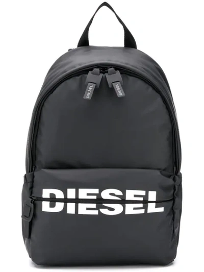 Diesel Logo Backpack In Pu In Black