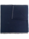 Brunello Cucinelli Fringed Striped Wool And Cashmere-blend Scarf In Blue