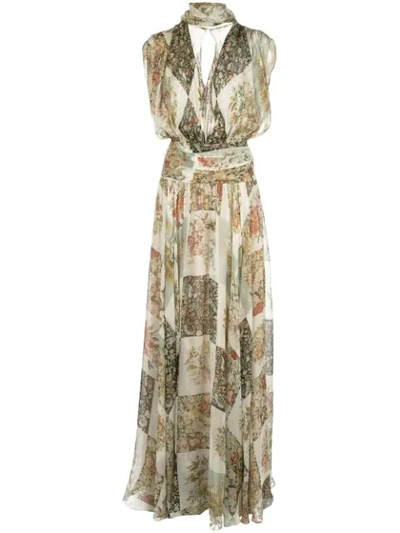 Oscar De La Renta Floral Print Dress In Neutrals