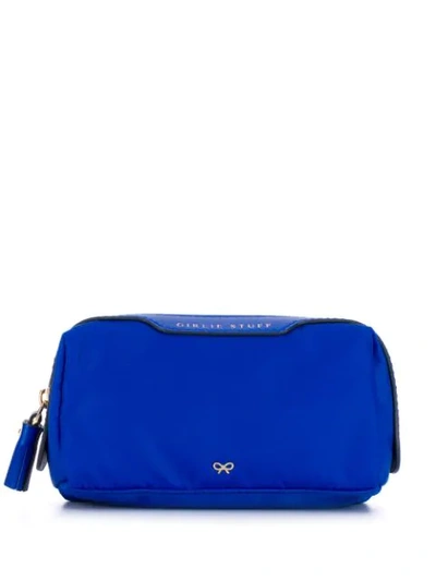 Anya Hindmarch Logo Zipped Cosmetic Bag In Blue