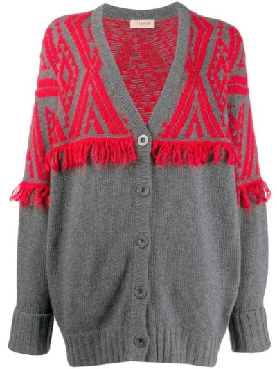 Twinset Fringe Detail Cardigan In Red