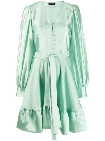 Stine Goya Farrow Button-front Satin Tie-waist Dress In Green
