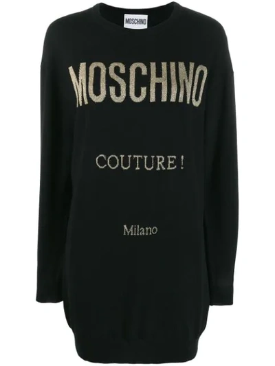 Moschino Couture Logo-print Wool Dress In Black